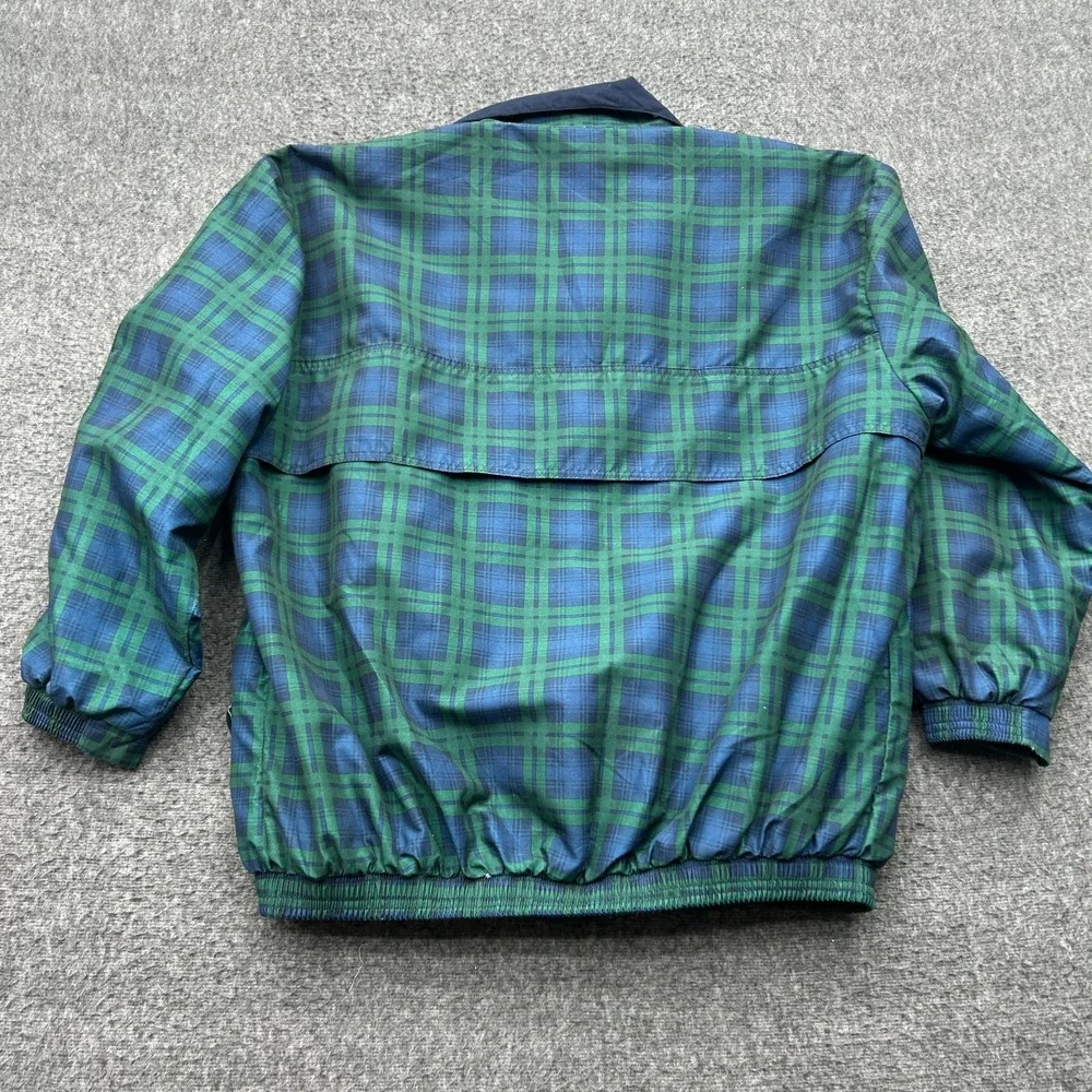 St. Andrews Tartan Windbreaker Jacket Medium Blue Green Golf Polyester Rain